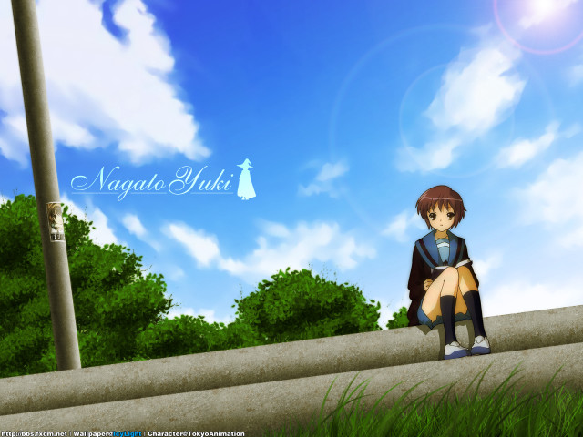 Anime girl ledge grass sky #2 free wallpaper for desktop - medium preview image