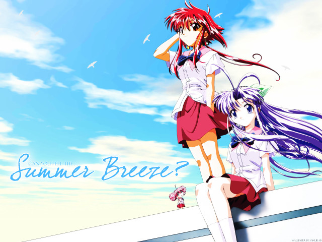 Summer breeze anime girls ocean free wallpaper for desktop - medium preview image