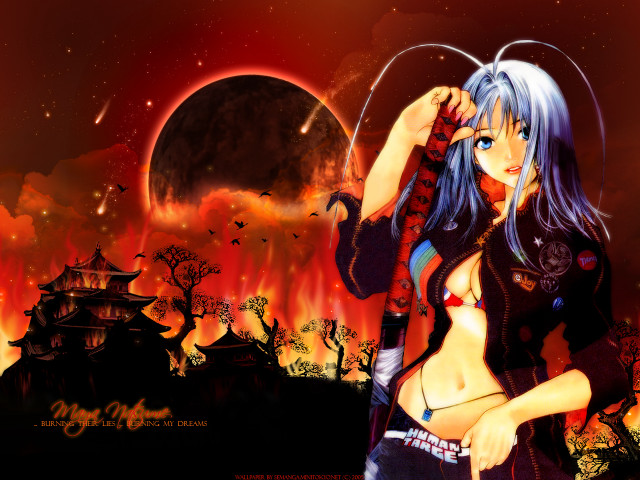 Blue hair girl full moon free wallpaper for desktop - medium preview image