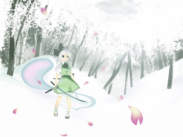 Girl green dress snow butterflies free wallpaper for desktop - medium preview image