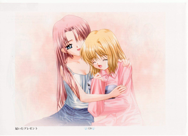 Women hugging pink background blonde free wallpaper for desktop - medium preview image