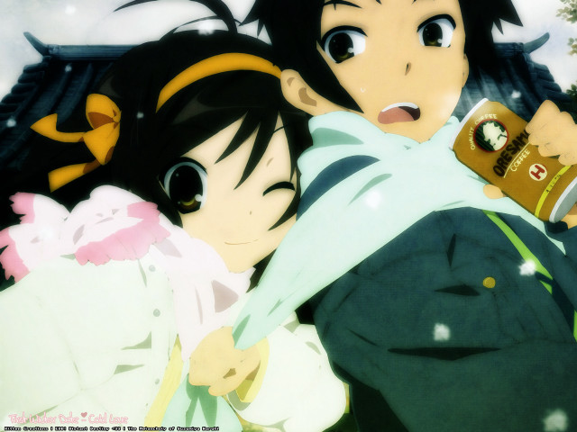 Suzumiya haruhi hug two girls free wallpaper for desktop - medium preview image