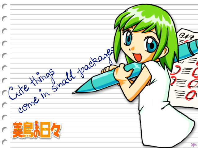 Green hair girl blue pen free wallpaper for desktop - medium preview image