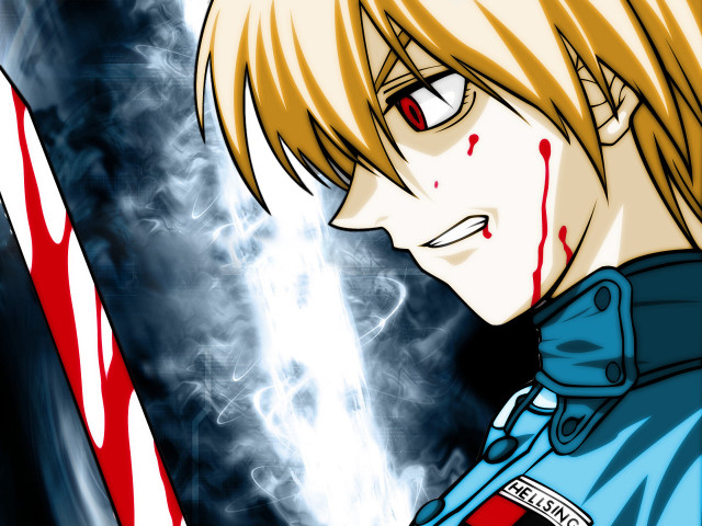 Blonde man blue shirt blooded free wallpaper for desktop - medium preview image