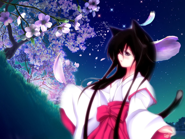 Woman kimono tree moon anime free wallpaper for desktop - medium preview image