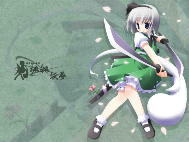 Konpaku youmu white hair green free wallpaper for desktop - medium preview image