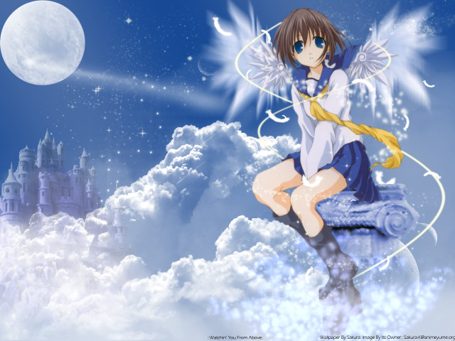 Girl cloud castle moon anime free wallpaper for desktop - medium preview image