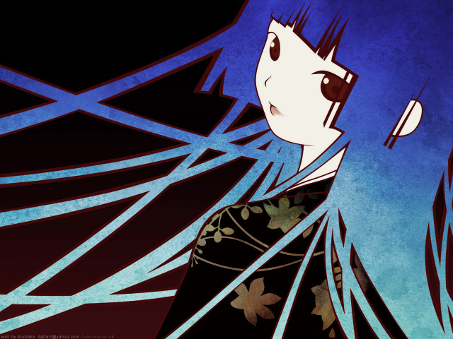 Bluehair blackdress floralkimono animealice smiling free wallpaper for desktop - medium preview image