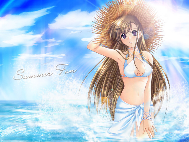 Woman beach ocean summer anime free wallpaper for desktop - medium preview image
