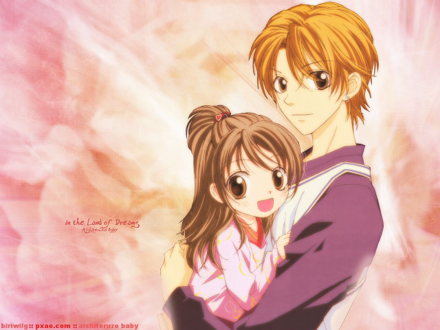 Anime couple hug kimono pink free wallpaper for desktop - medium preview image