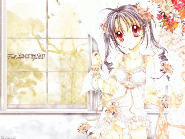 Girl dress window flowers anime free wallpaper for desktop - medium preview image