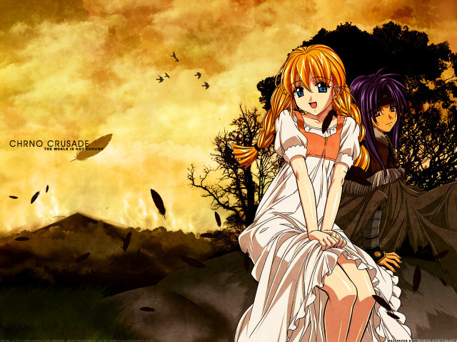 Anime girls autumn field sunset free wallpaper for desktop - medium preview image