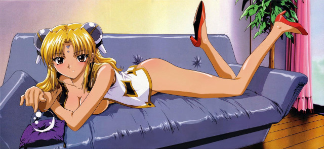 Woman couch cat blonde china free wallpaper for desktop - medium preview image