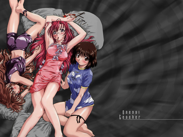 Three anime girls posing bedroom free wallpaper for desktop - medium preview image