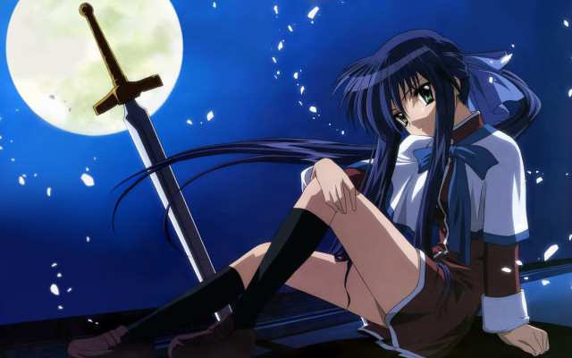Girl sitting sword fullmoon anime #2 free wallpaper for desktop - medium preview image