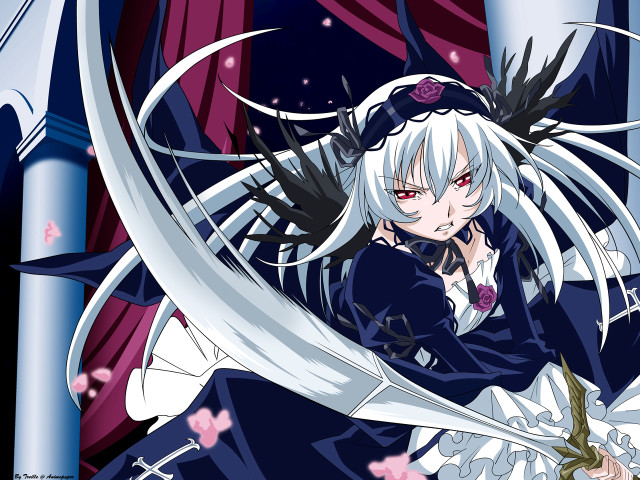 White hair anime gothic sword free wallpaper for desktop - medium preview image
