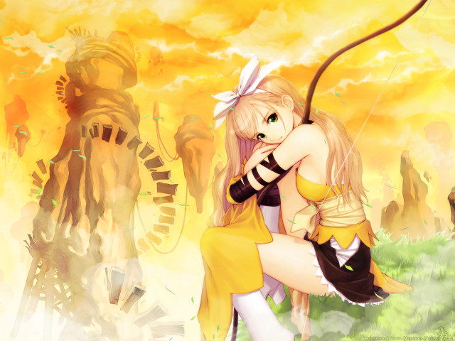 Girl yellow dress bow fire free wallpaper for desktop - medium preview image