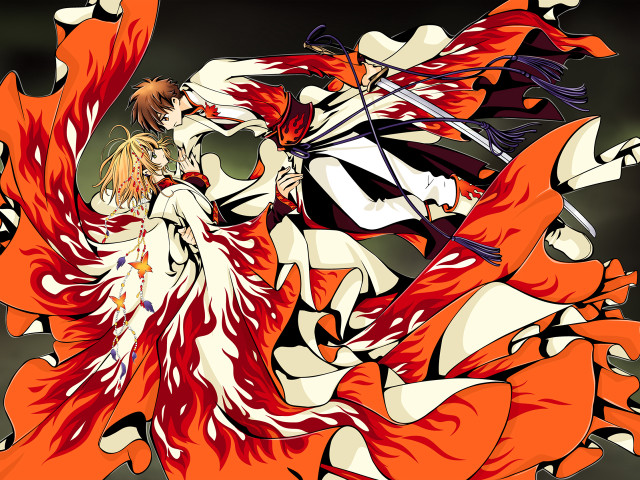 Anime couple sword fire dress free wallpaper for desktop - medium preview image