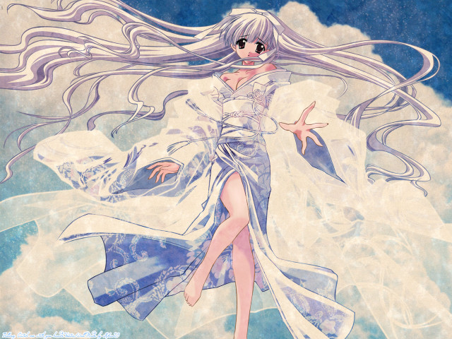 Woman longhair whitedress clouds anime free wallpaper for desktop - medium preview image