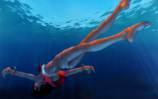 Woman red bikini underwater posing free wallpaper for desktop - medium preview image