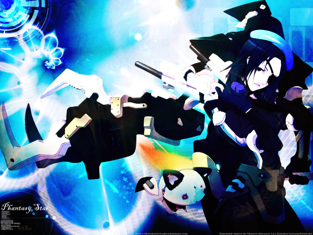 Anime girl gun blue stars free wallpaper for desktop - medium preview image