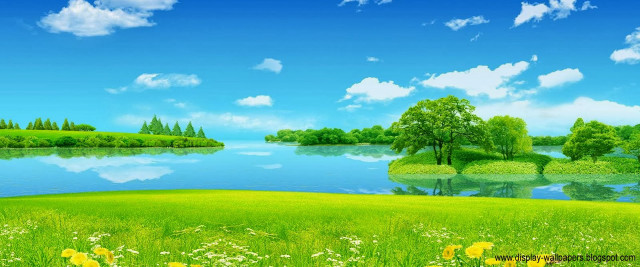Beautiful green landscape lake trees free wallpaper for desktop - medium preview image
