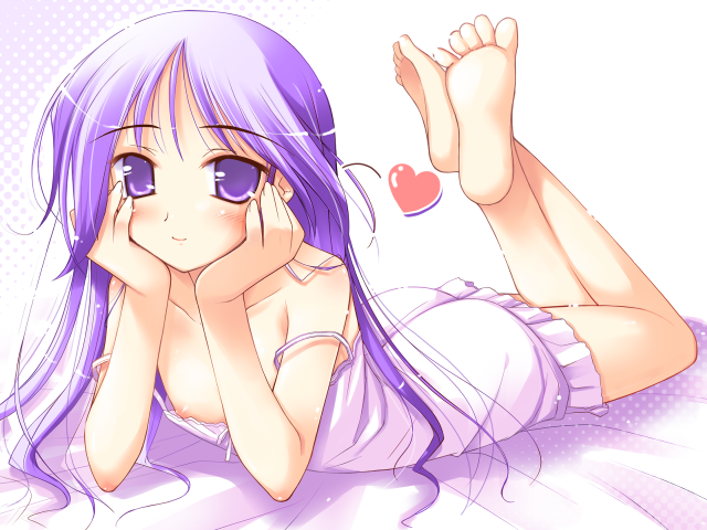 Purple hair laying bed anime free wallpaper for desktop - medium preview image
