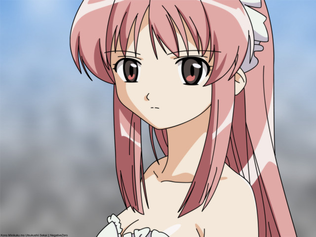 Pink hair white dress anime free wallpaper for desktop - medium preview image