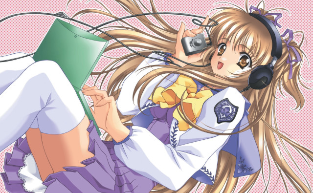 Girl headphones book fence halftone free wallpaper for desktop - medium preview image