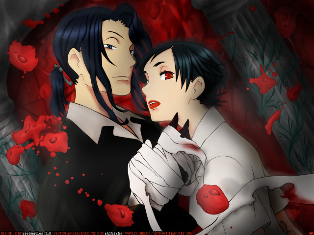 Anime couple gothic blood splatters free wallpaper for desktop - medium preview image