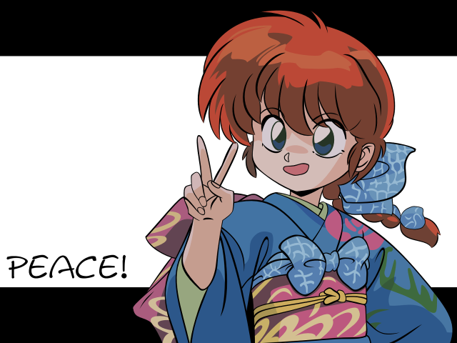 Peace sign woman anime manga free wallpaper for desktop - medium preview image