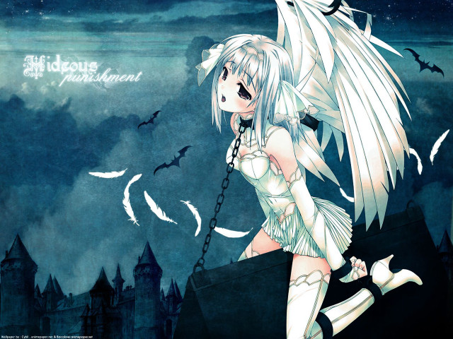 White haired girl castle bats free wallpaper for desktop - medium preview image