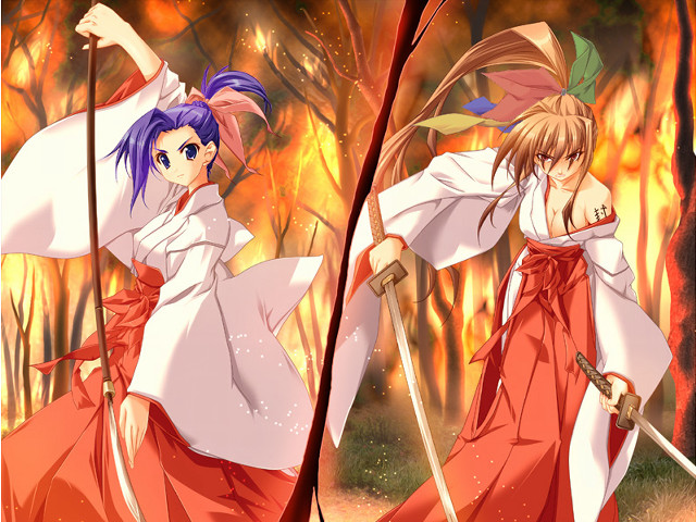 Fire wielding anime girls in free wallpaper for desktop - medium preview image