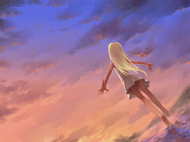 Beach sunset woman anime neo free wallpaper for desktop - medium preview image
