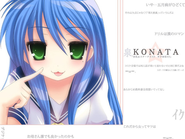 Bluehair greeneyes girl pointing sign free wallpaper for desktop - medium preview image