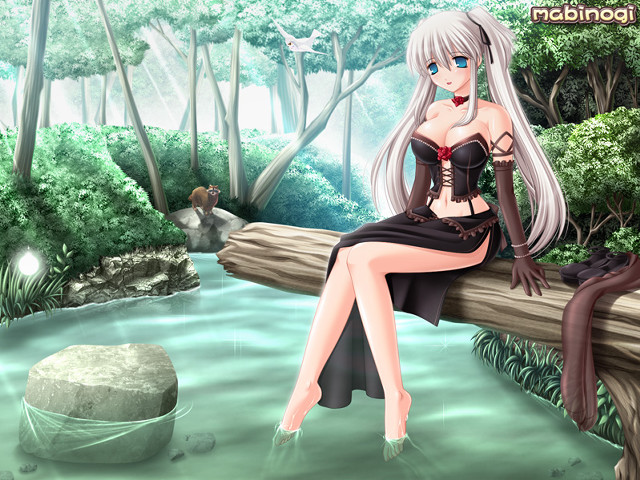 Woman forest river bear sitting free wallpaper for desktop - medium preview image