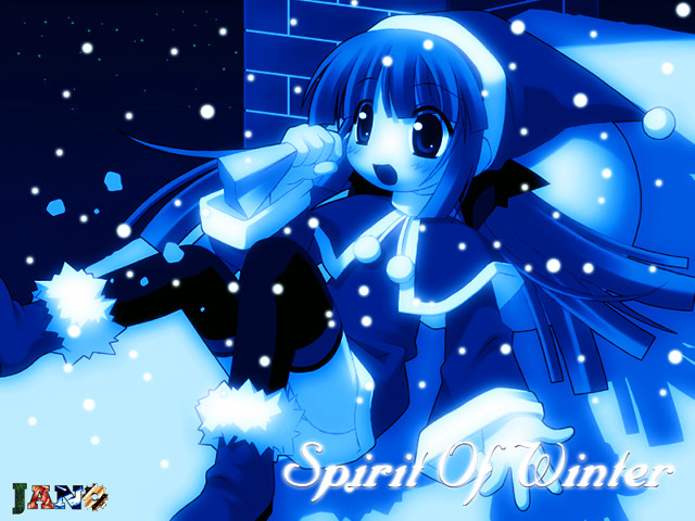 Anime girl blue outfit snow free wallpaper for desktop - medium preview image