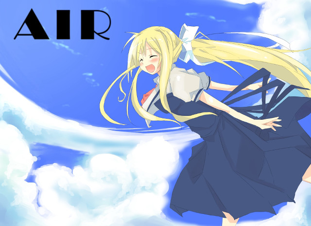 Blonde girl flying blue dress free wallpaper for desktop - medium preview image