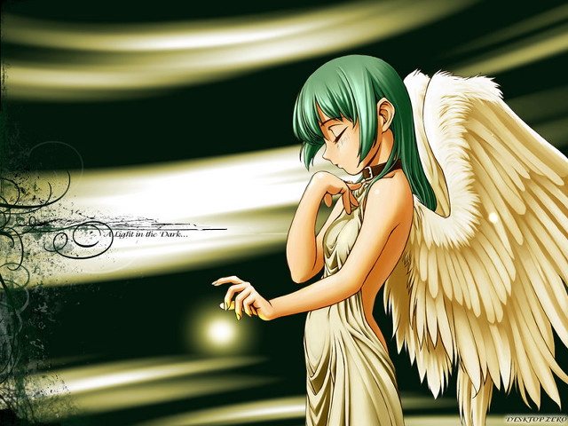 Green hair angel wings cigarette free wallpaper for desktop - medium preview image