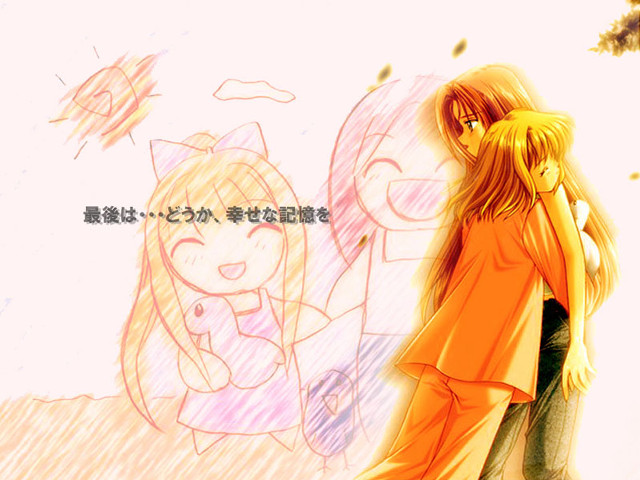 Girl hugging bear tree manga free wallpaper for desktop - medium preview image