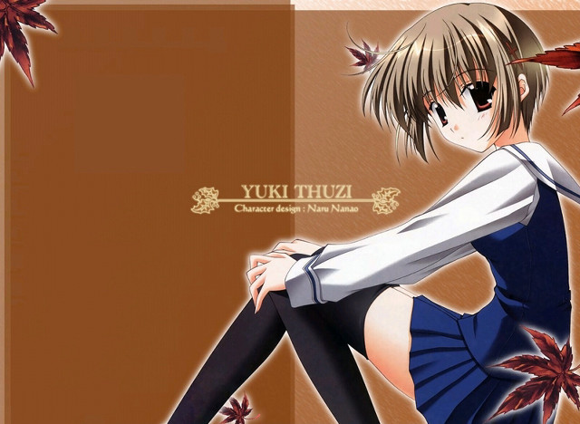 Anime girl sitting bird maple free wallpaper for desktop - medium preview image