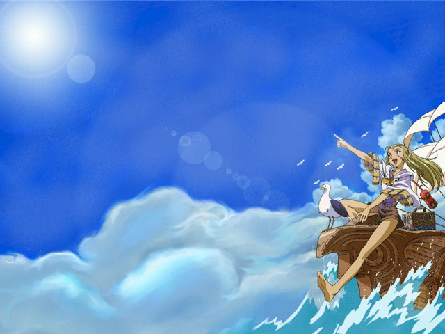 Girl riding boat ocean bird free wallpaper for desktop - medium preview image