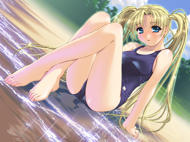Woman crossed legs beach anime free wallpaper for desktop - medium preview image