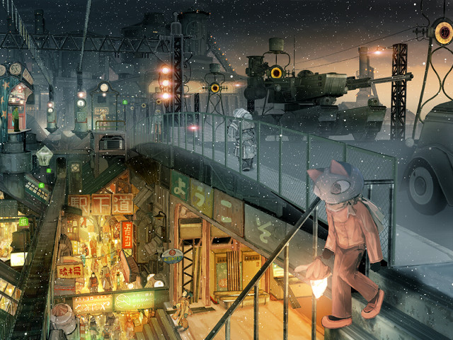 Cat rail trainstation night train free wallpaper for desktop - medium preview image