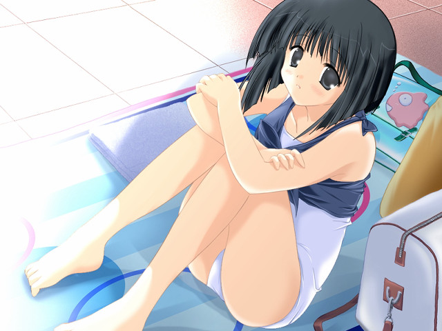 Woman sitting bed suitcase anime free wallpaper for desktop - medium preview image