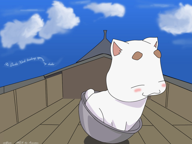 Cartoon cat sitting wooden floor free wallpaper for desktop - medium preview image