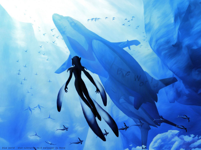 Ocean man shark fantasy underwater free wallpaper for desktop - medium preview image