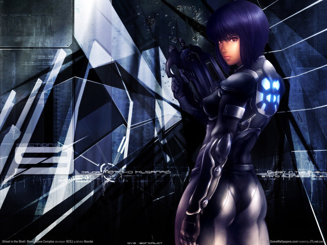 Futuristic woman cyberpunk gun honeycomb free wallpaper for desktop - medium preview image