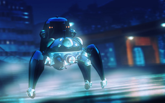 Robot city night lights retrofuturism free wallpaper for desktop - medium preview image