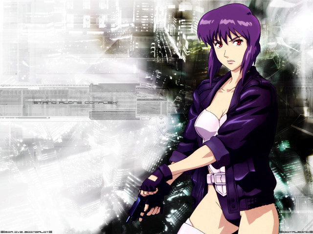 Purple girl cyberpunk city gun free wallpaper for desktop - medium preview image